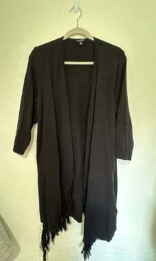 Torrid Black Fringe Hem Open Front Long Cardigan Size 0